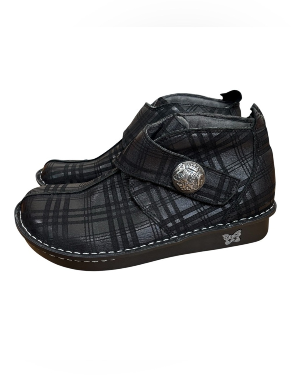 Alegria Caiti Boot Sz US 7-7.5 EU 37 Black Plaid Leather Platform Comfort Bootie